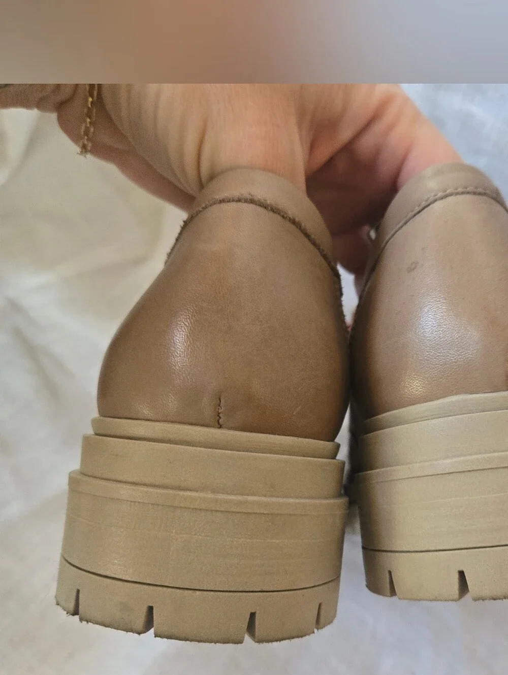 Miz Mooz Legend Taupe Leather Platform Lug Sole Penny Loafers Sz 39 (8.5-9)